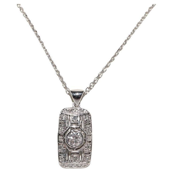 Collier antique Circa 1920s Art Deco en or 18k avec pendentif en diamant naturel