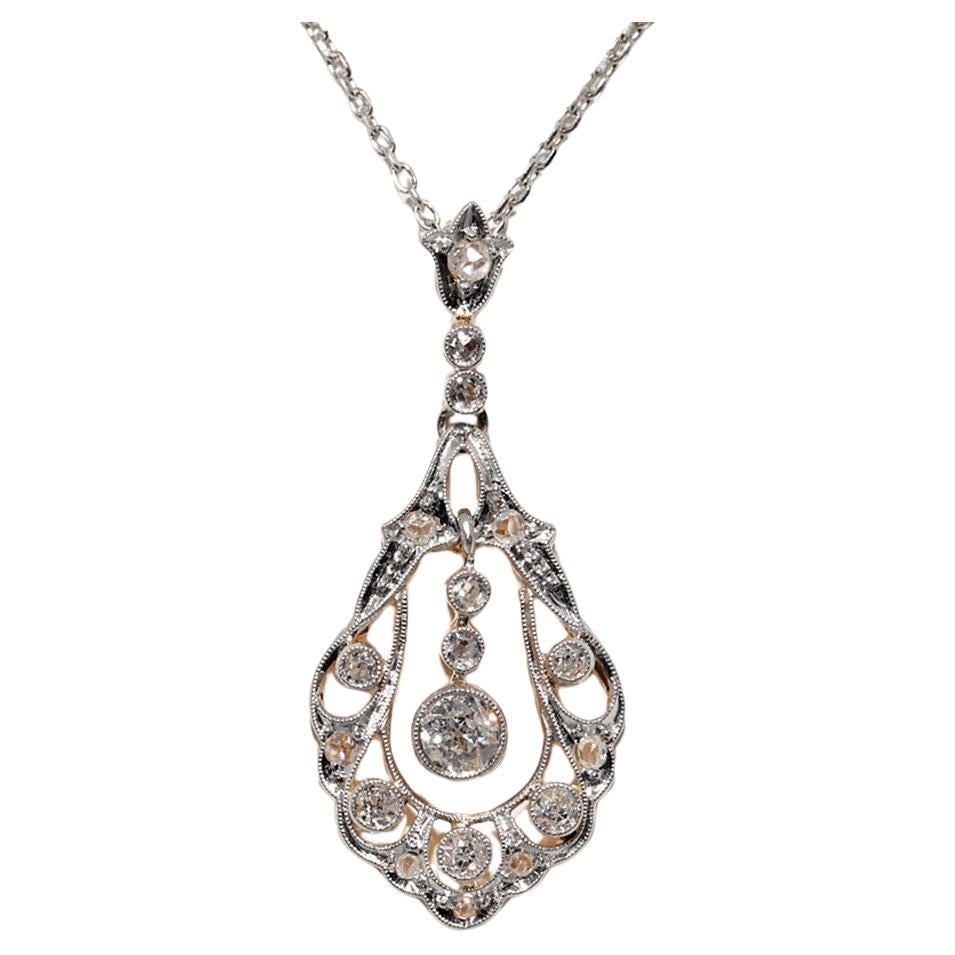 Antique Circa 1920s Art Deco 18k Gold Natural Diamond Pendant Necklace