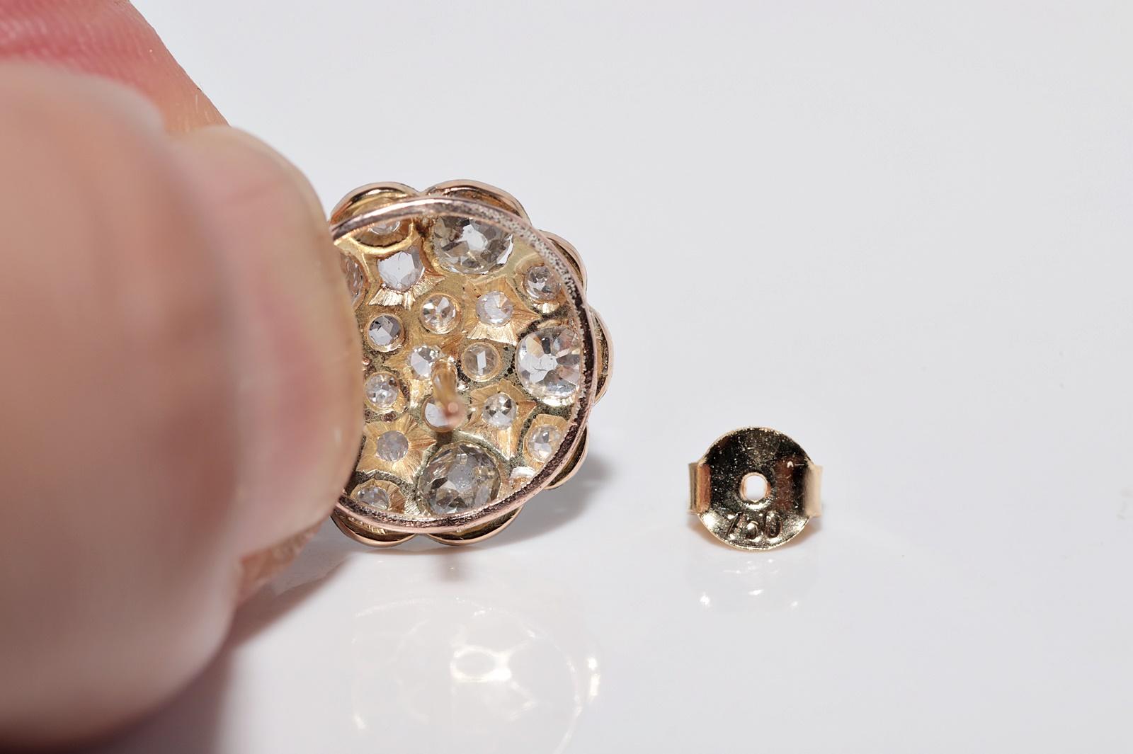 Antiguo Circa 1920s Art Deco Oro 18k Diamante Natural  Pendiente Estilo Redondo en venta 4