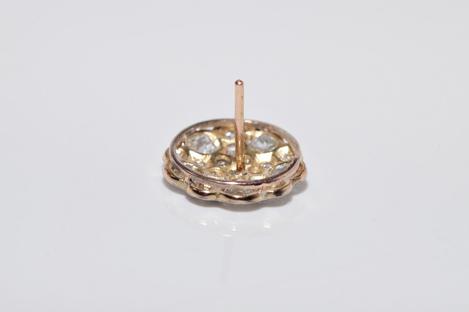 Antiguo Circa 1920s Art Deco Oro 18k Diamante Natural  Pendiente Estilo Redondo en venta 5