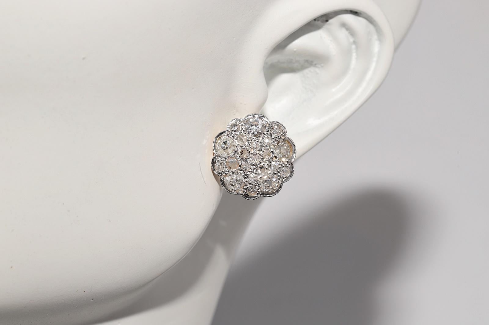 Antike CIRCA 1920s Art Deco 18k Gold Natürlicher Diamant  Runder Stil-Ohrring im Angebot 8