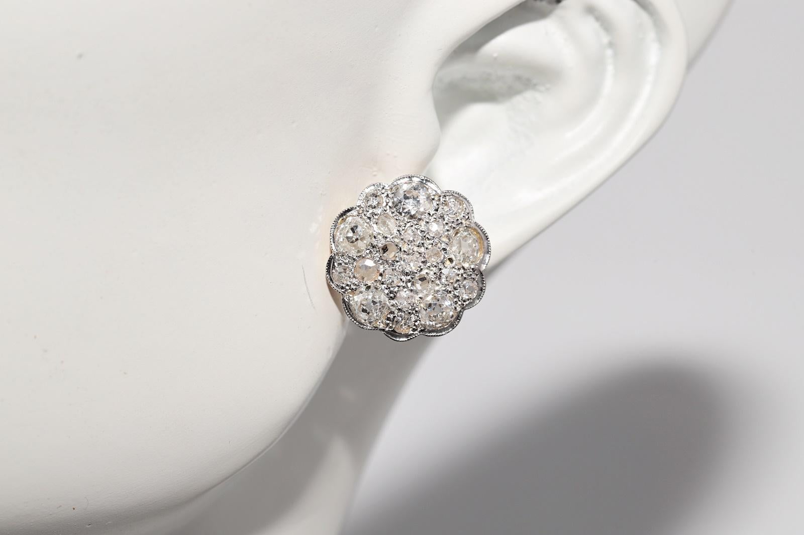 Antike CIRCA 1920s Art Deco 18k Gold Natürlicher Diamant  Runder Stil-Ohrring im Angebot 11