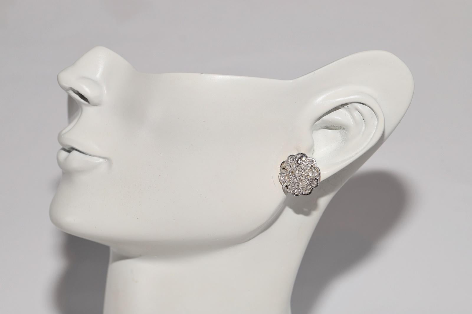 Antiguo Circa 1920s Art Deco Oro 18k Diamante Natural  Pendiente Estilo Redondo en venta 12