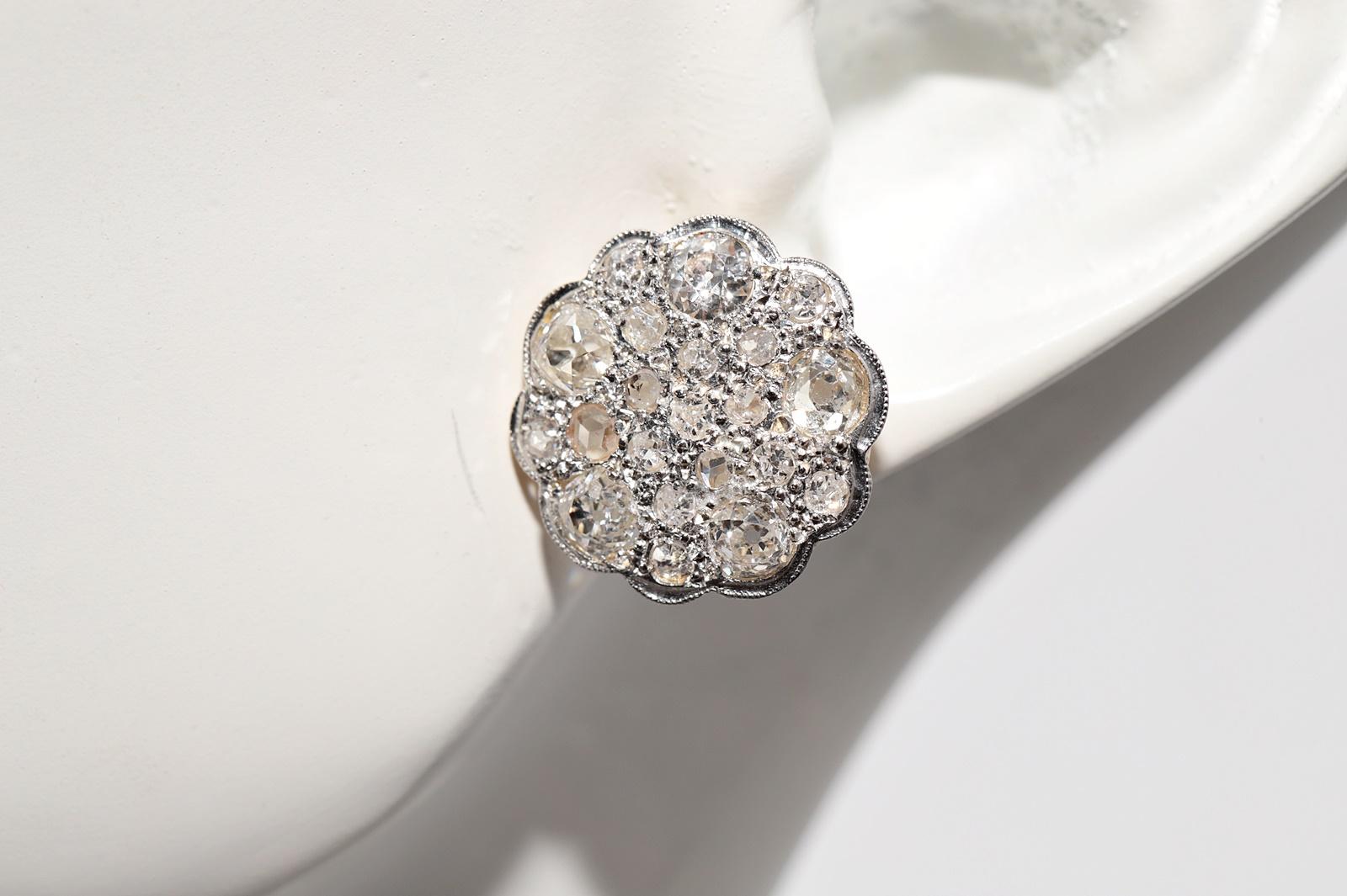 Antiguo Circa 1920s Art Deco Oro 18k Diamante Natural  Pendiente Estilo Redondo en venta 13