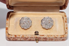 Antique Circa 1920s Art Deco 18k Gold Natural Diamond  Round Style Earring