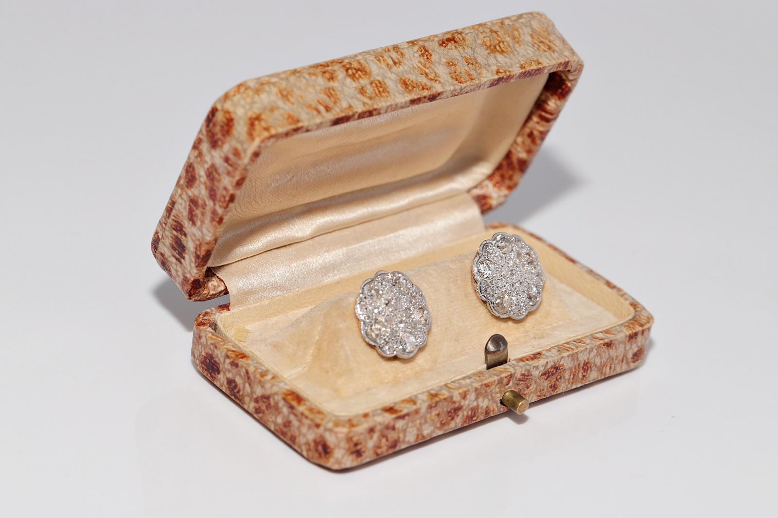 Antiguo Circa 1920s Art Deco Oro 18k Diamante Natural  Pendiente Estilo Redondo Talla antigua en venta