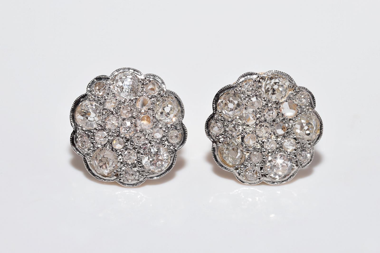 Antiguo Circa 1920s Art Deco Oro 18k Diamante Natural  Pendiente Estilo Redondo en Bueno estado para la venta en Fatih/İstanbul, 34