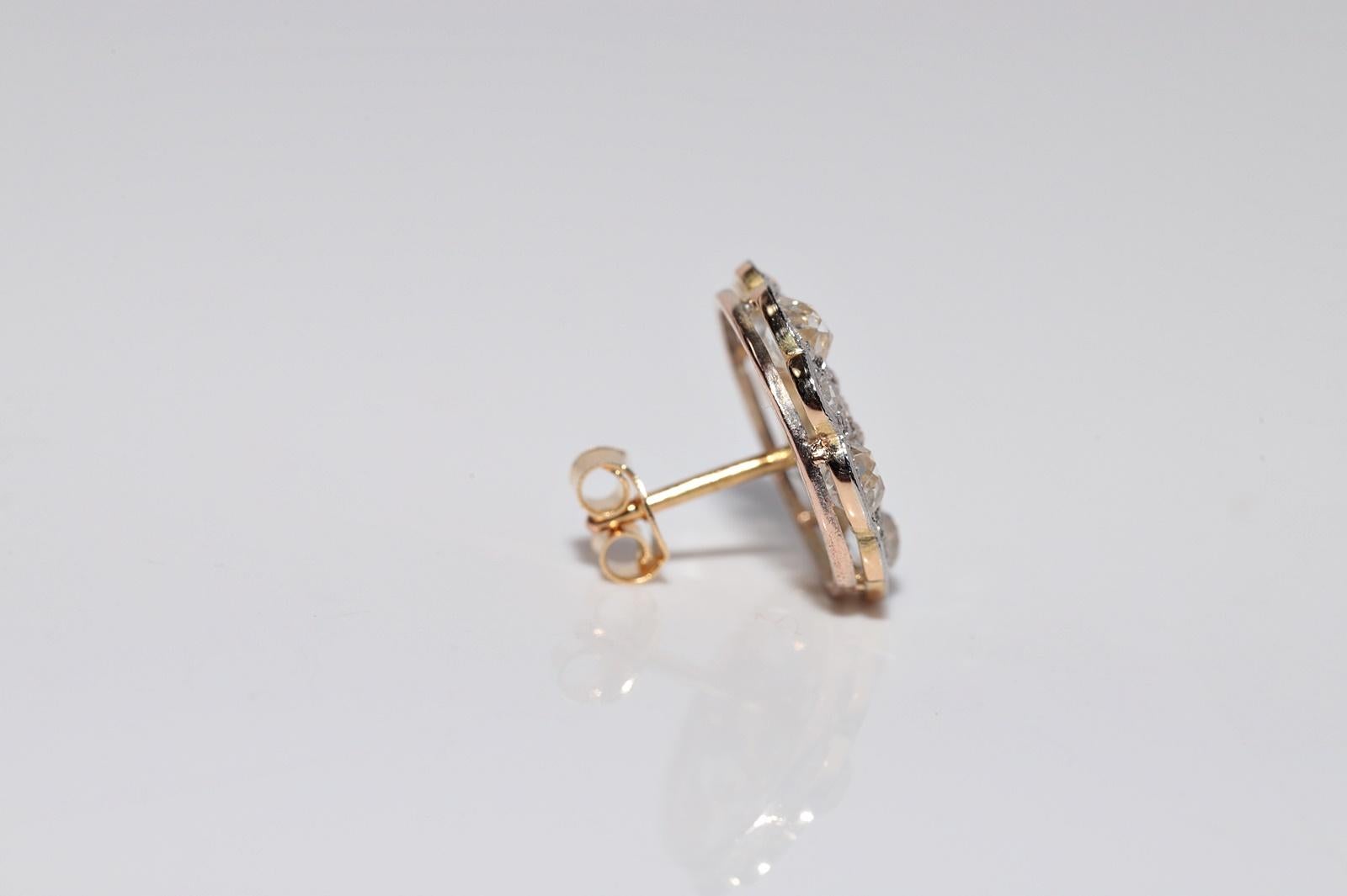 Antiguo Circa 1920s Art Deco Oro 18k Diamante Natural  Pendiente Estilo Redondo en venta 2