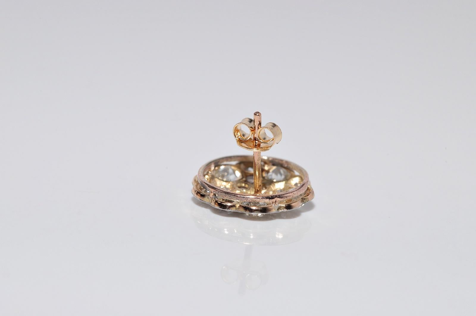 Antiguo Circa 1920s Art Deco Oro 18k Diamante Natural  Pendiente Estilo Redondo en venta 3