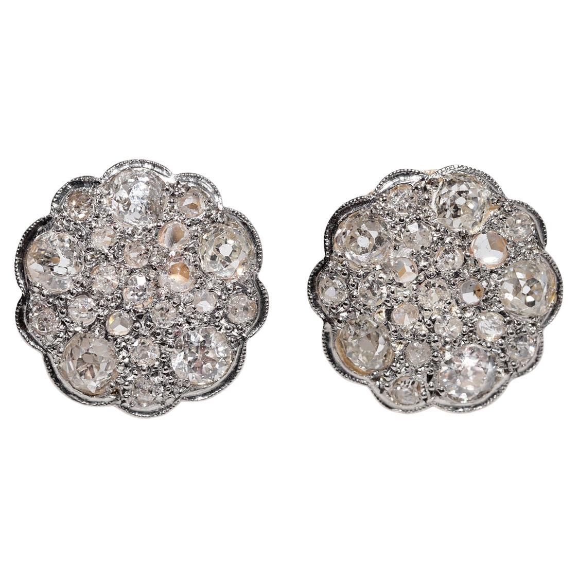 Antique Circa 1920s Art Deco 18k Gold Natural Diamond  Round Style Earring
