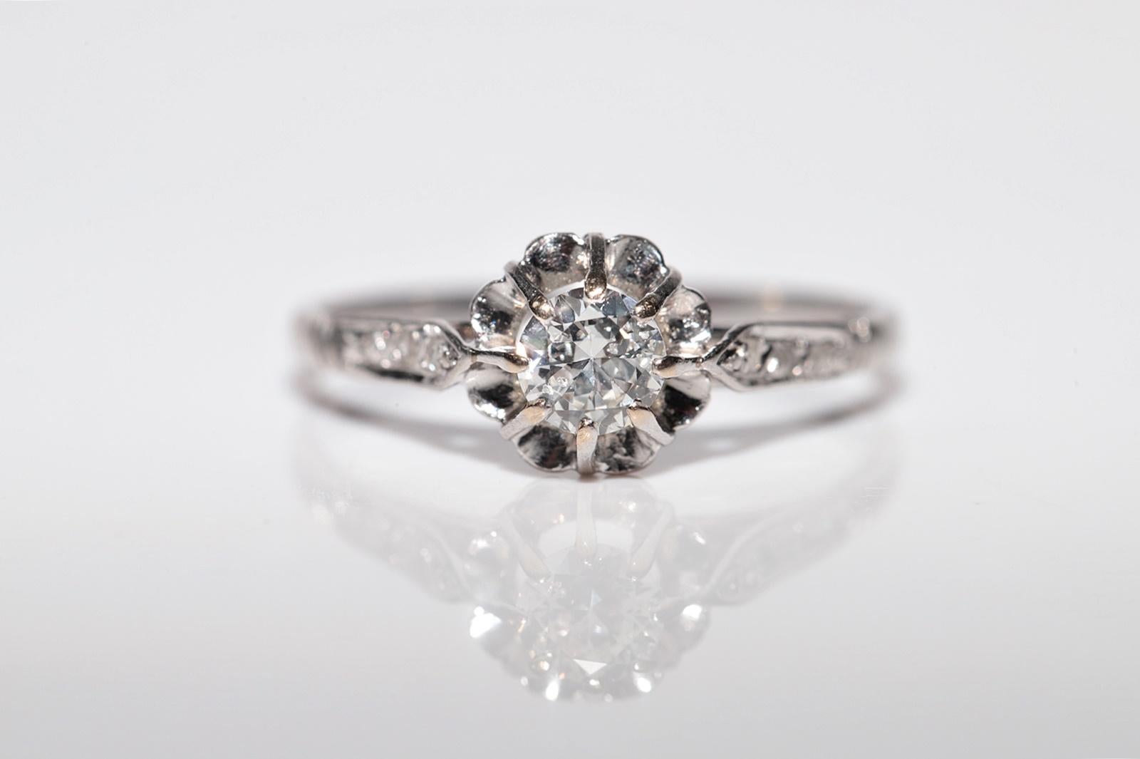 Bague de fiançailles solitaire Art déco ancienne des années 1920 en or 18 carats avec diamants naturels Bon état - En vente à Fatih/İstanbul, 34