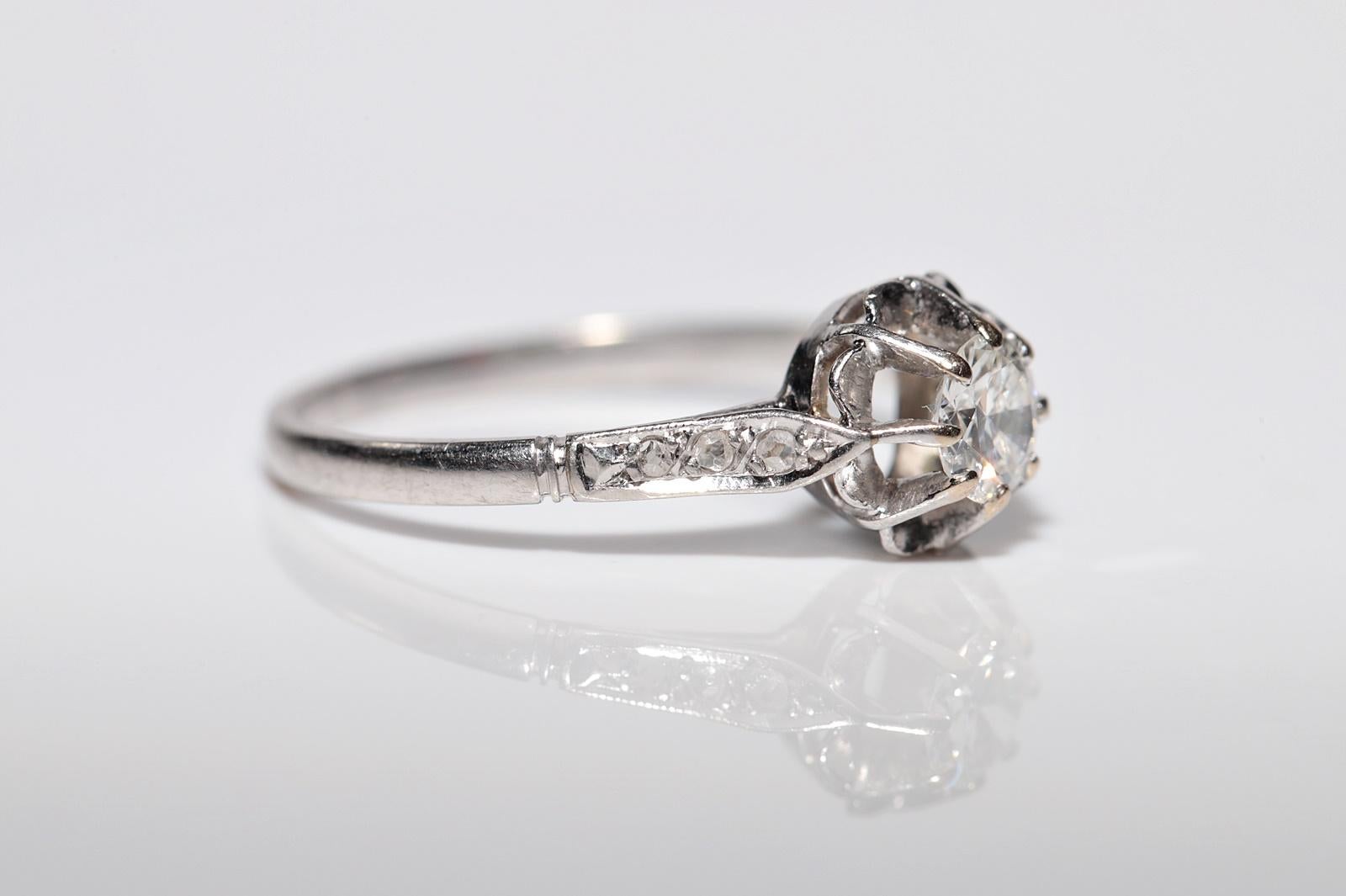 Bague de fiançailles solitaire Art déco ancienne des années 1920 en or 18 carats avec diamants naturels Pour femmes en vente