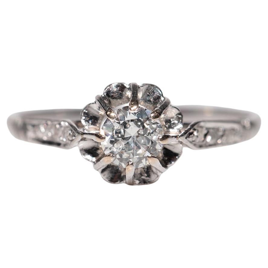 Bague de fiançailles solitaire Art déco ancienne des années 1920 en or 18 carats avec diamants naturels