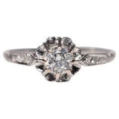 Bague de fiançailles solitaire Art déco ancienne des années 1920 en or 18 carats avec diamants naturels