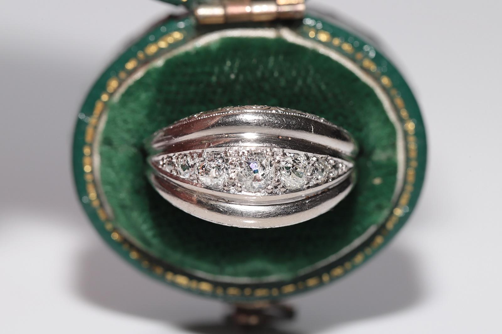 Taille vieille mine Anneau Art déco ancien des années 1920 en or 18 carats avec diamants naturels taille ancienne en vente