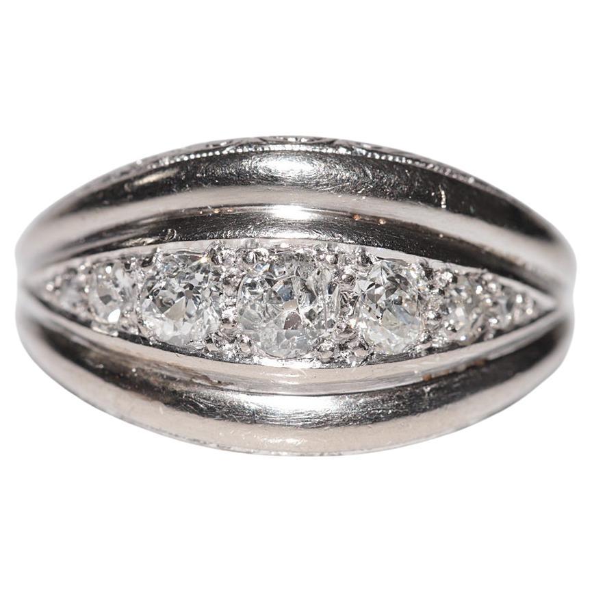 Anneau Art déco ancien des années 1920 en or 18 carats avec diamants naturels taille ancienne