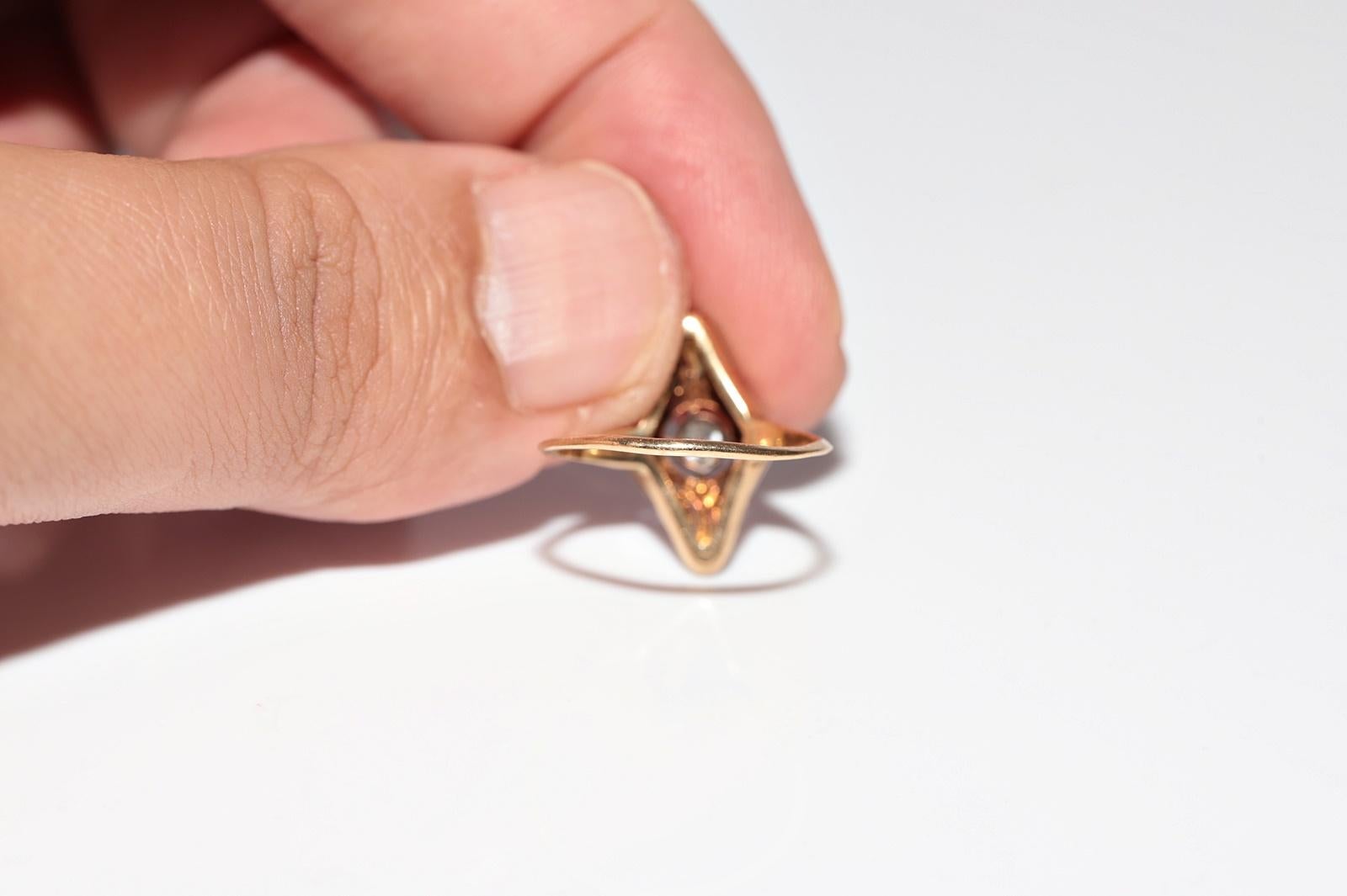 Antique Circa 1920s Art Deco 18k Gold Top Silver Natural Diamond Navette Ring For Sale 5