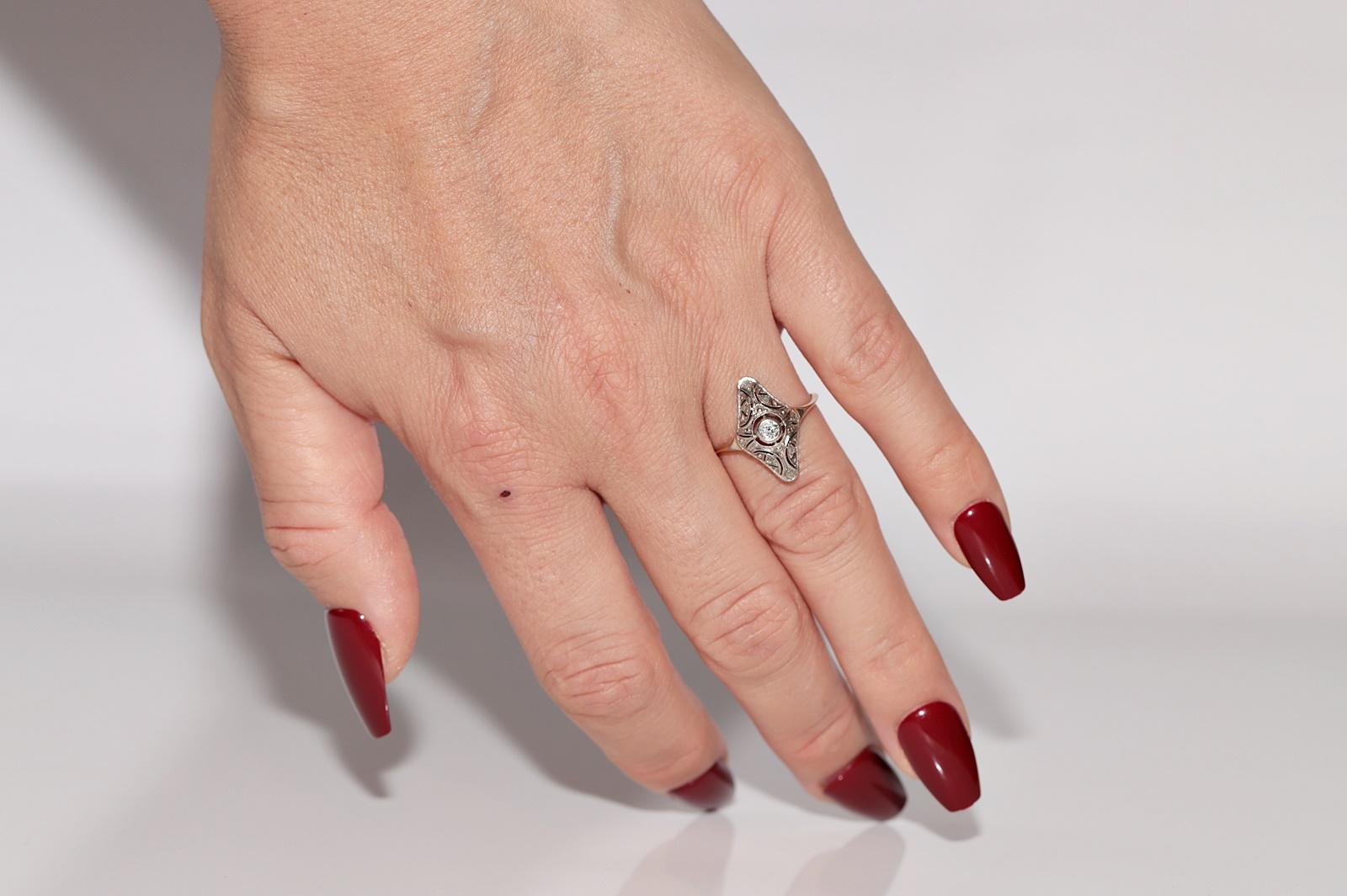 Antique Circa 1920s Art Deco 18k Gold Top Silver Natural Diamond Navette Ring For Sale 9