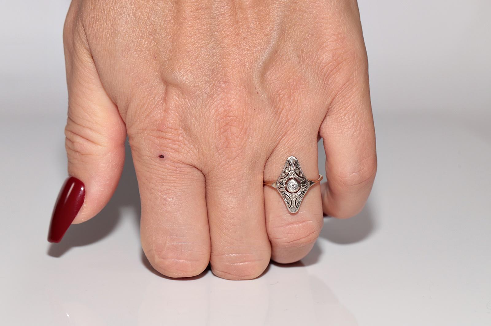 Antique Circa 1920s Art Deco 18k Gold Top Silver Natural Diamond Navette Ring For Sale 10