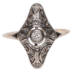 Anello con diamante naturale a navette in oro 18k e argento, antico, degli anni 
20 circa, Art Deco