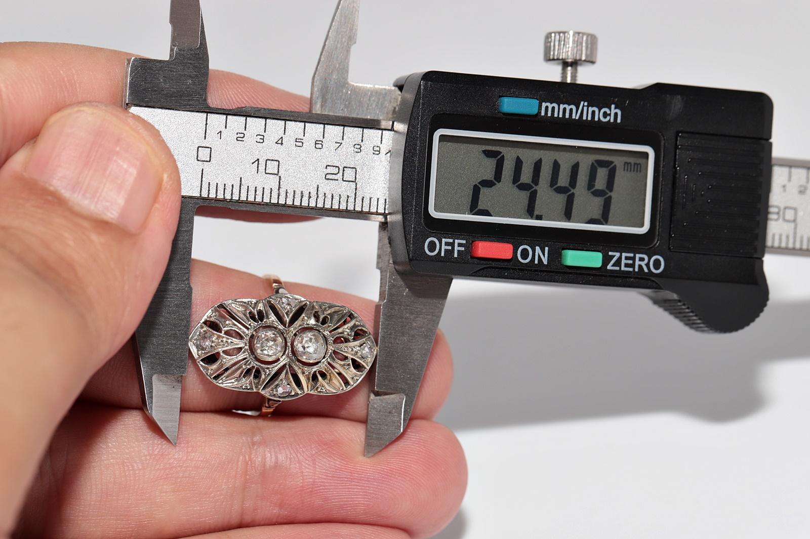 Antiguo Anillo de Diamantes de Corte Rosa Natural de Oro de 18 quilates con Tapa de Plata Art Decó de la década de 1920 en venta 6