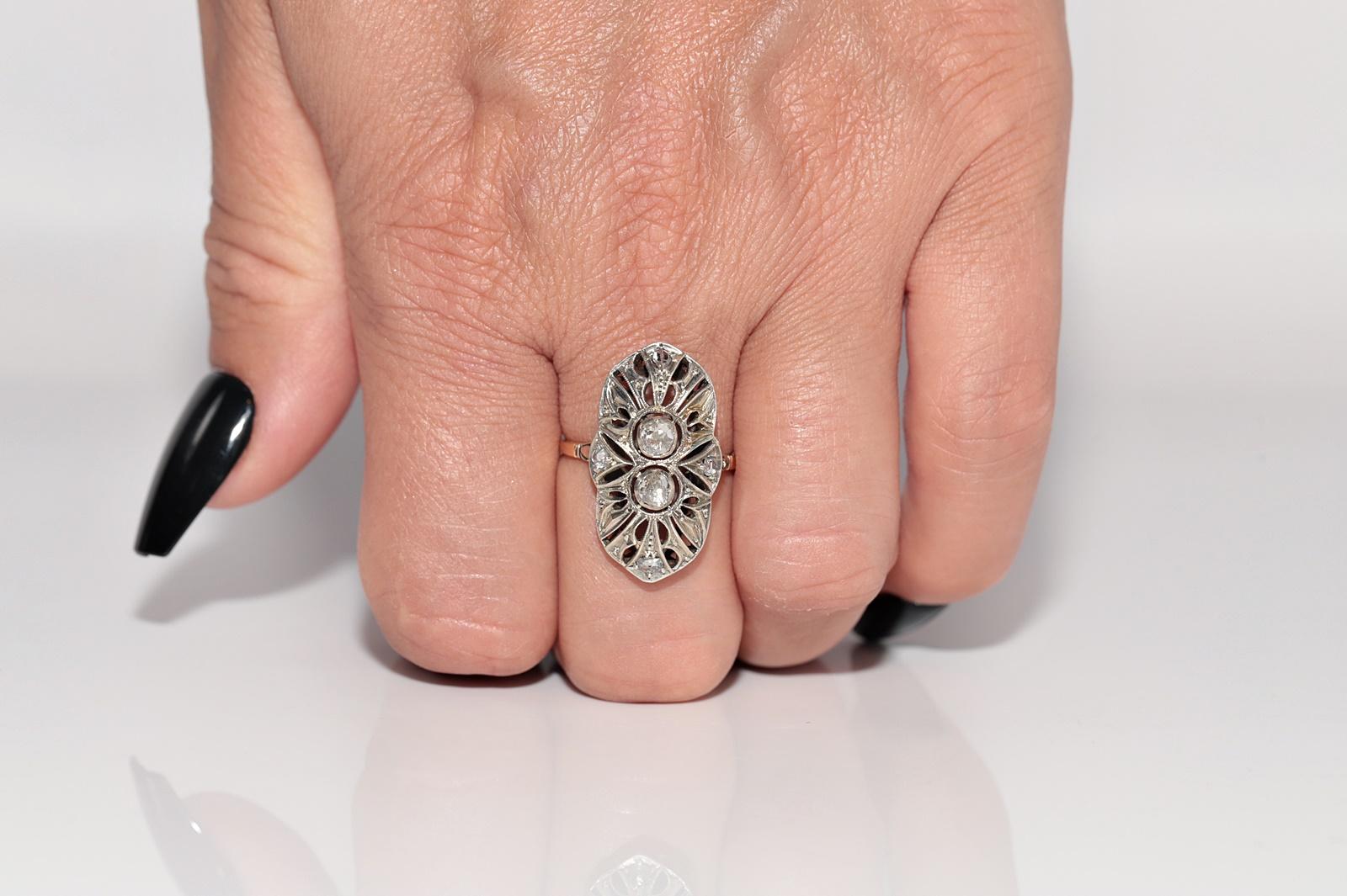 Antiguo Anillo de Diamantes de Corte Rosa Natural de Oro de 18 quilates con Tapa de Plata Art Decó de la década de 1920 en venta 8