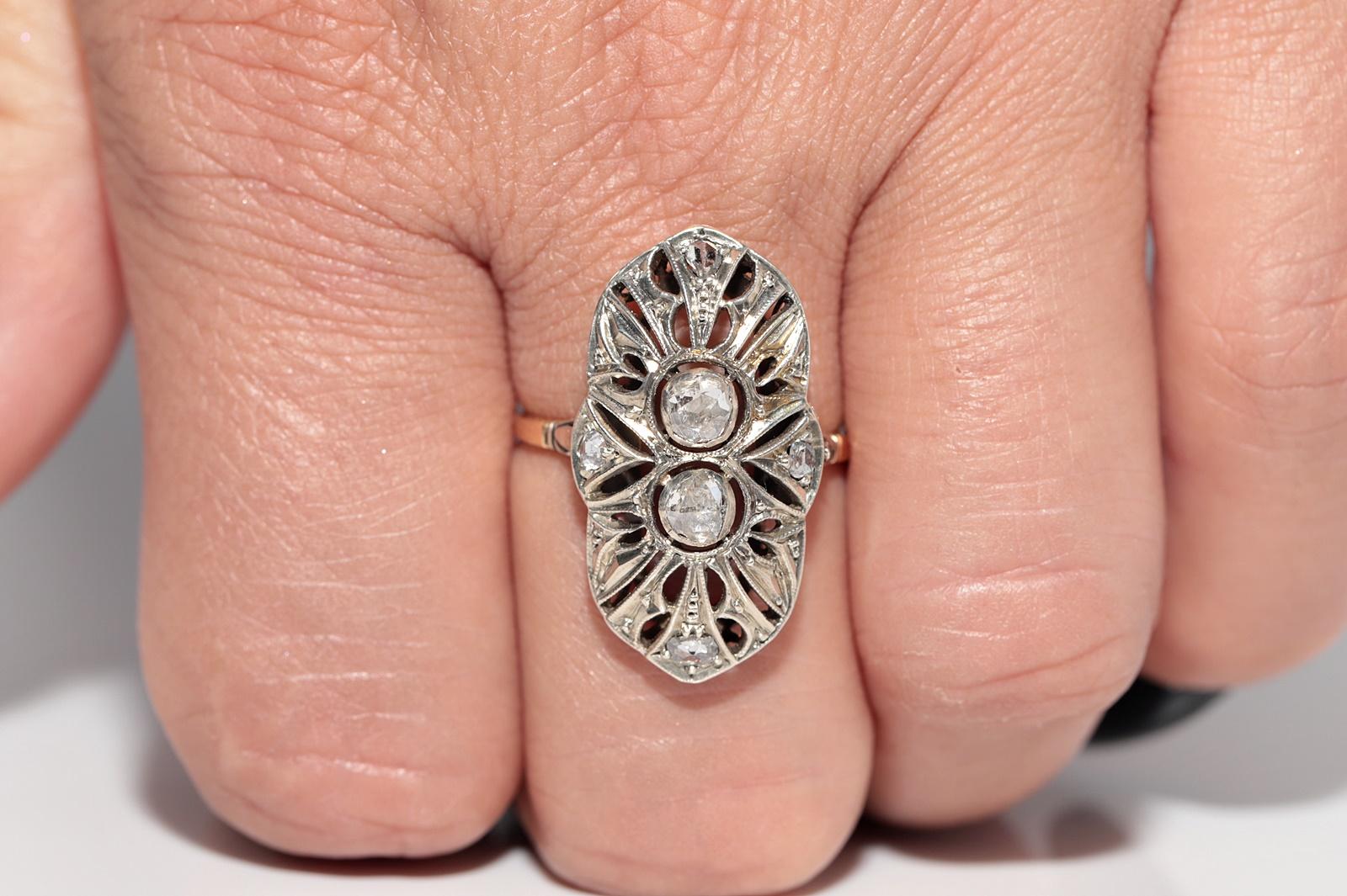 Antiguo Anillo de Diamantes de Corte Rosa Natural de Oro de 18 quilates con Tapa de Plata Art Decó de la década de 1920 en venta 9
