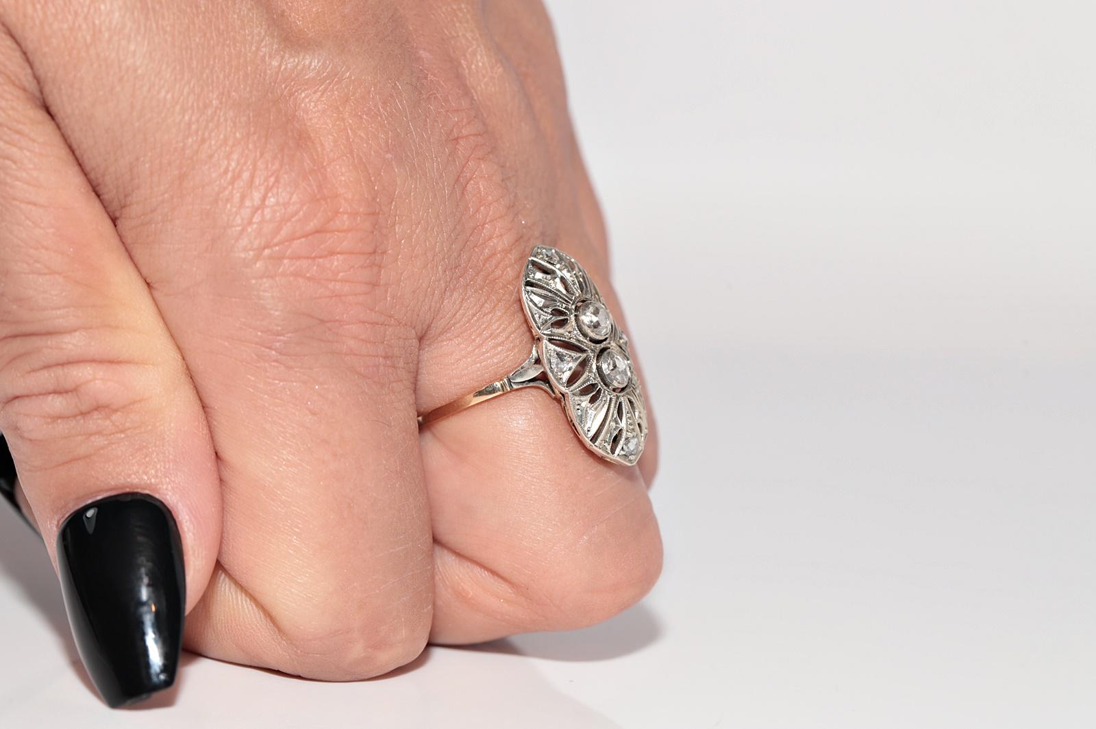 Antike CIRCA 1920s Art Deco 18k Gold Top Silber Natürliche Rose Cut Diamond Ring im Angebot 9