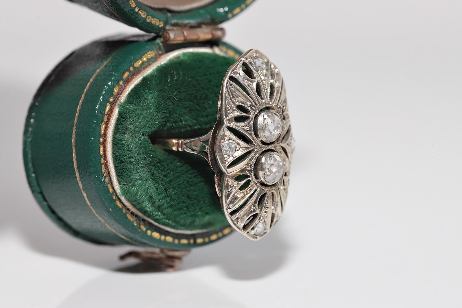Antiguo Anillo de Diamantes de Corte Rosa Natural de Oro de 18 quilates con Tapa de Plata Art Decó de la década de 1920 Corte rosa en venta