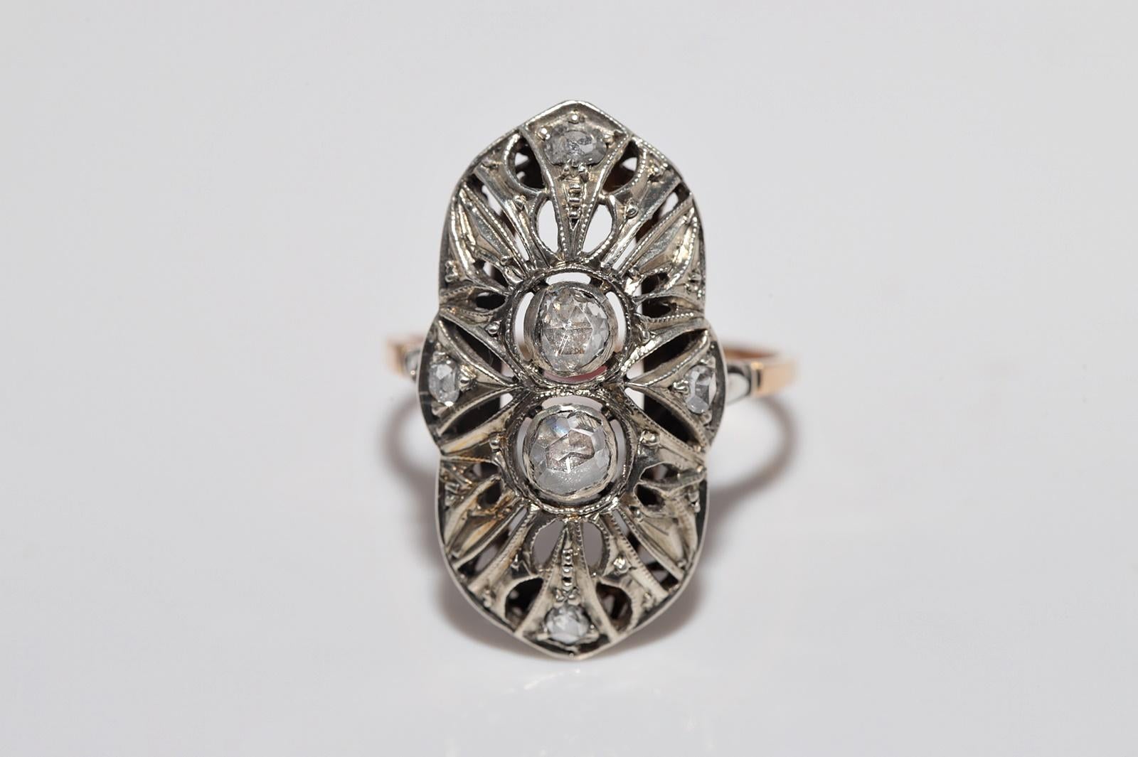 Antike CIRCA 1920s Art Deco 18k Gold Top Silber Natürliche Rose Cut Diamond Ring (Rosenschliff) im Angebot