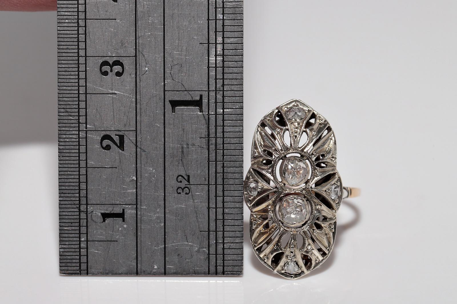 Antike CIRCA 1920s Art Deco 18k Gold Top Silber Natürliche Rose Cut Diamond Ring im Zustand „Gut“ im Angebot in Fatih/İstanbul, 34