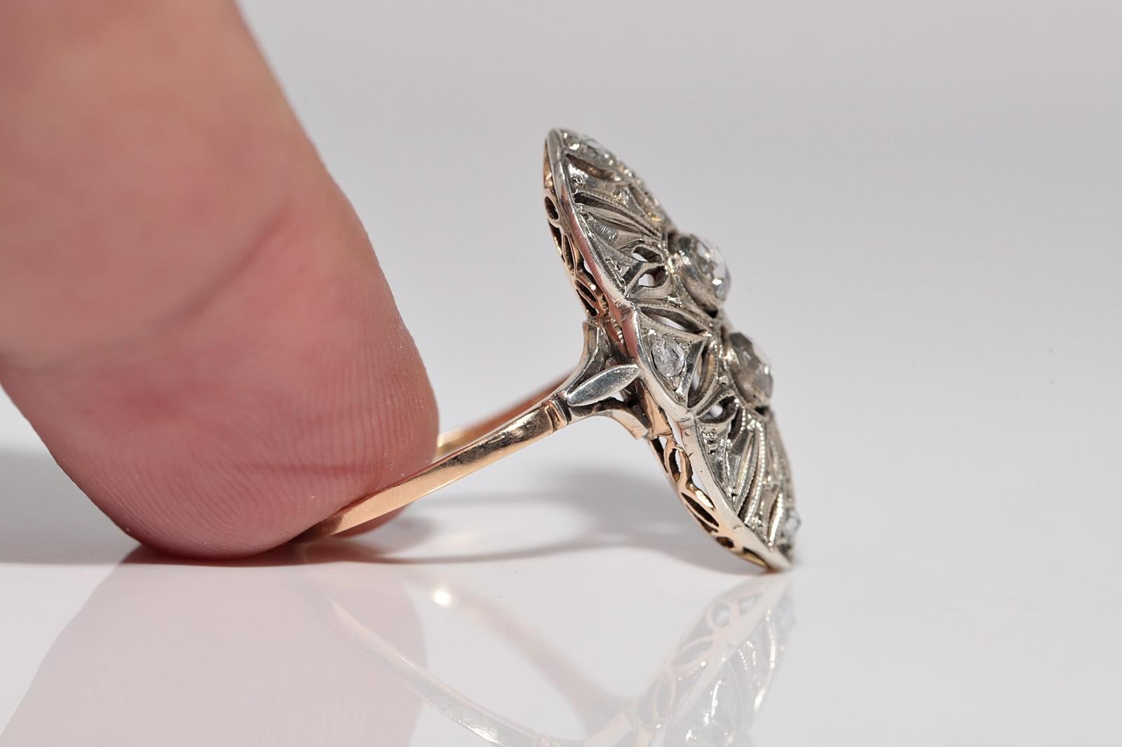 Antiguo Anillo de Diamantes de Corte Rosa Natural de Oro de 18 quilates con Tapa de Plata Art Decó de la década de 1920 en venta 1