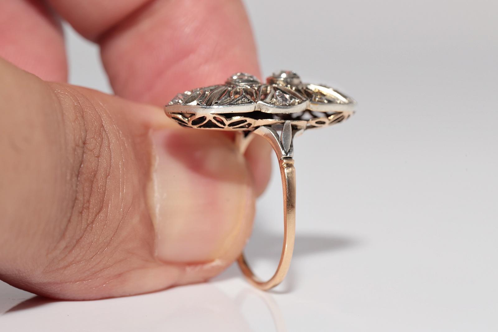 Antiguo Anillo de Diamantes de Corte Rosa Natural de Oro de 18 quilates con Tapa de Plata Art Decó de la década de 1920 en venta 2