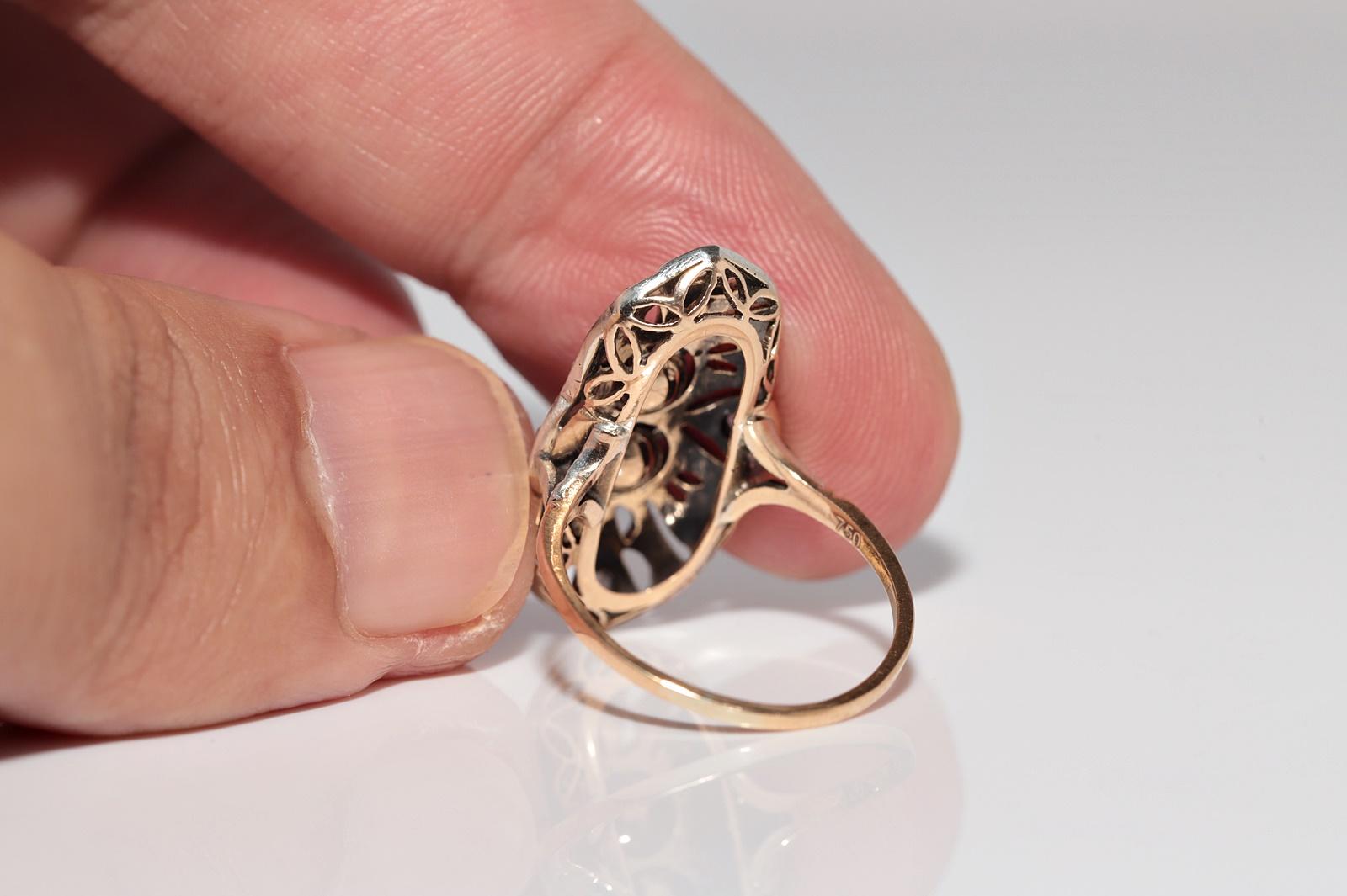 Antiguo Anillo de Diamantes de Corte Rosa Natural de Oro de 18 quilates con Tapa de Plata Art Decó de la década de 1920 en venta 3