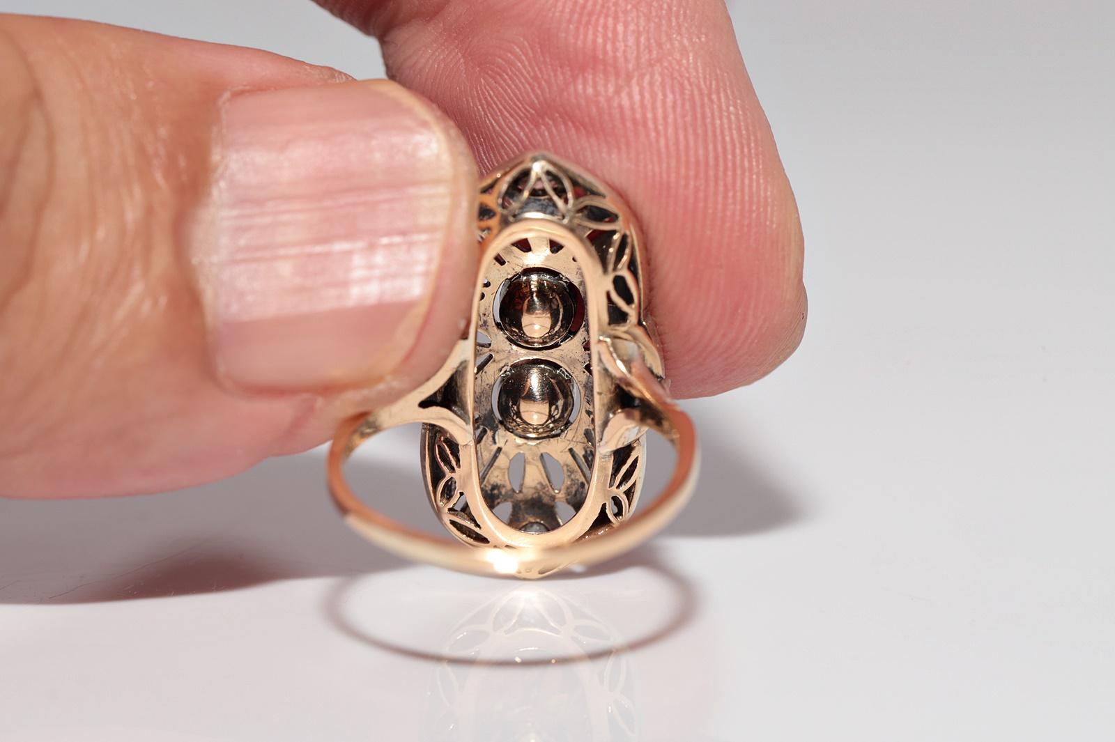 Antiguo Anillo de Diamantes de Corte Rosa Natural de Oro de 18 quilates con Tapa de Plata Art Decó de la década de 1920 en venta 4