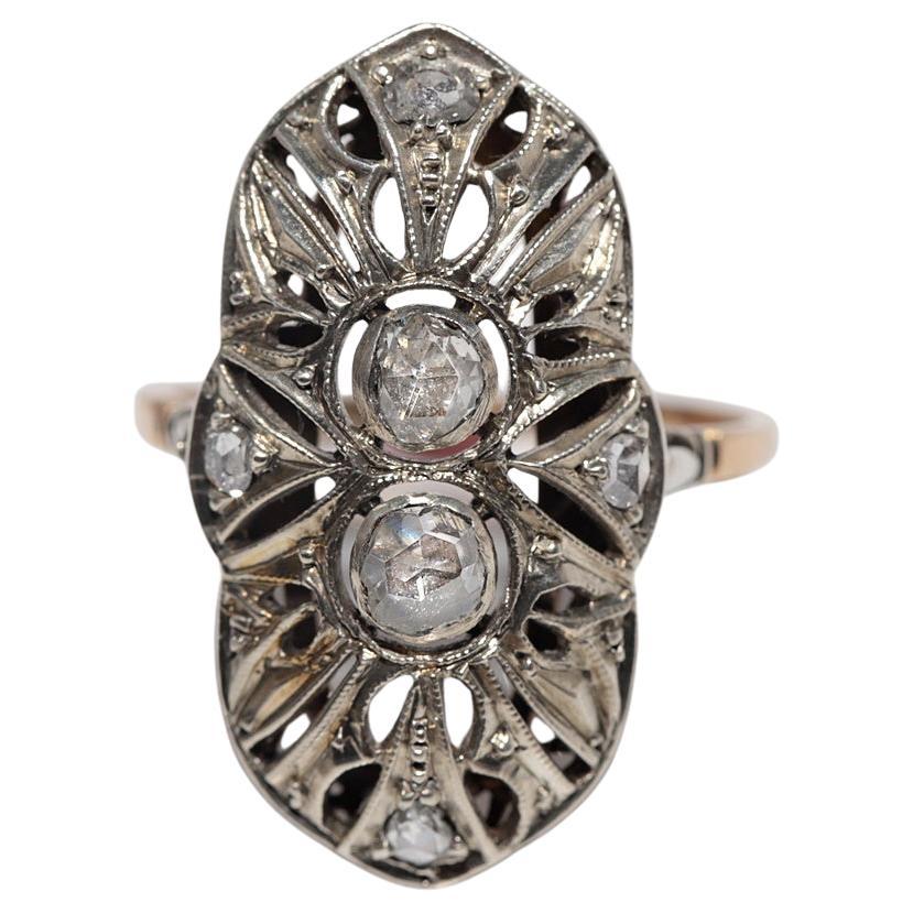 Antique Circa 1920s Art Deco 18k Gold Top Silver Natural Rose Cut Diamond Ring
