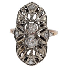 Antique Circa 1920s Art Deco 18k Gold Top Silver Natural Rose Cut Diamond Ring
