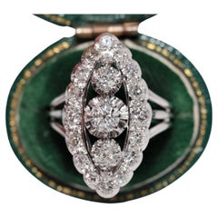 Antique Circa 1920s Art Deco 1920s 18k Gold Natural Old Cut Diamond Navette Ring