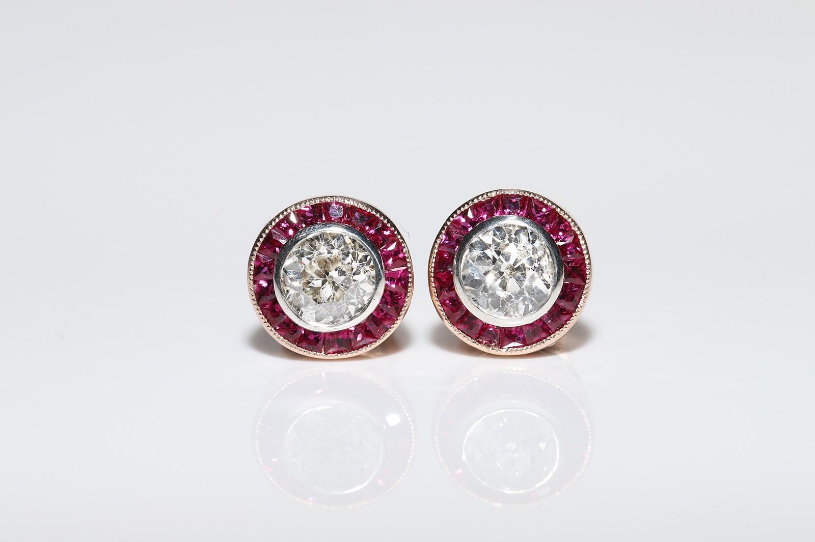 Antique Circa 1920s Art Deco 8k Gold Natural Diamond And Caliber Ruby Earring For Sale 10