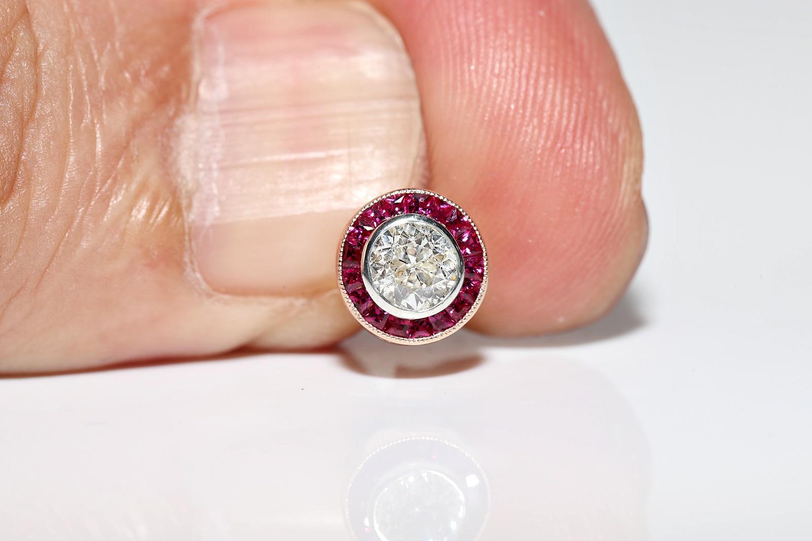 Antique Circa 1920s Art Deco 8k Gold Natural Diamond And Caliber Ruby Earring For Sale 2