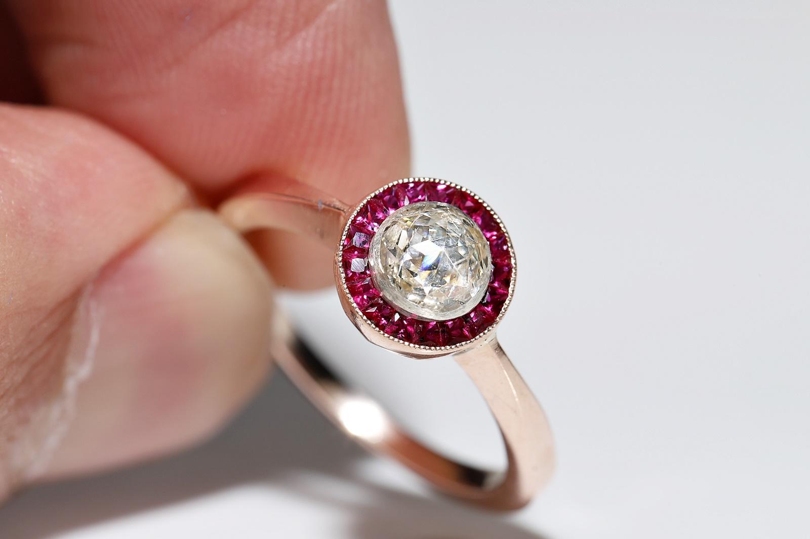 Antique Circa 1920s Art Deco 8k Gold Natural Diamond And Caliber Ruby Ring For Sale 5