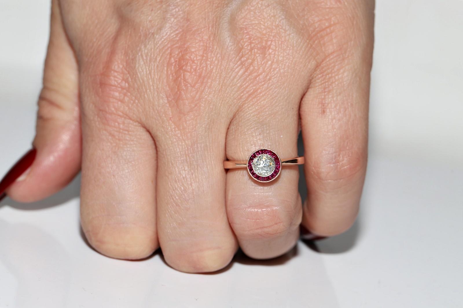 Rose Cut Antique Circa 1920s Art Deco 8k Gold Natural Diamond And Caliber Ruby Ring For Sale