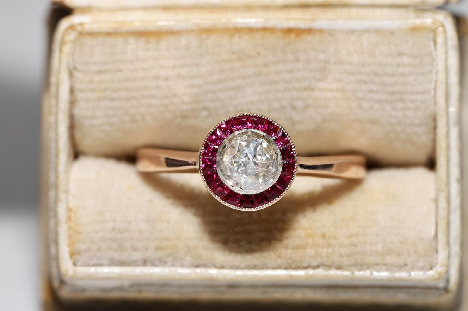 Women's Antique Circa 1920s Art Deco 8k Gold Natural Diamond And Caliber Ruby Ring For Sale