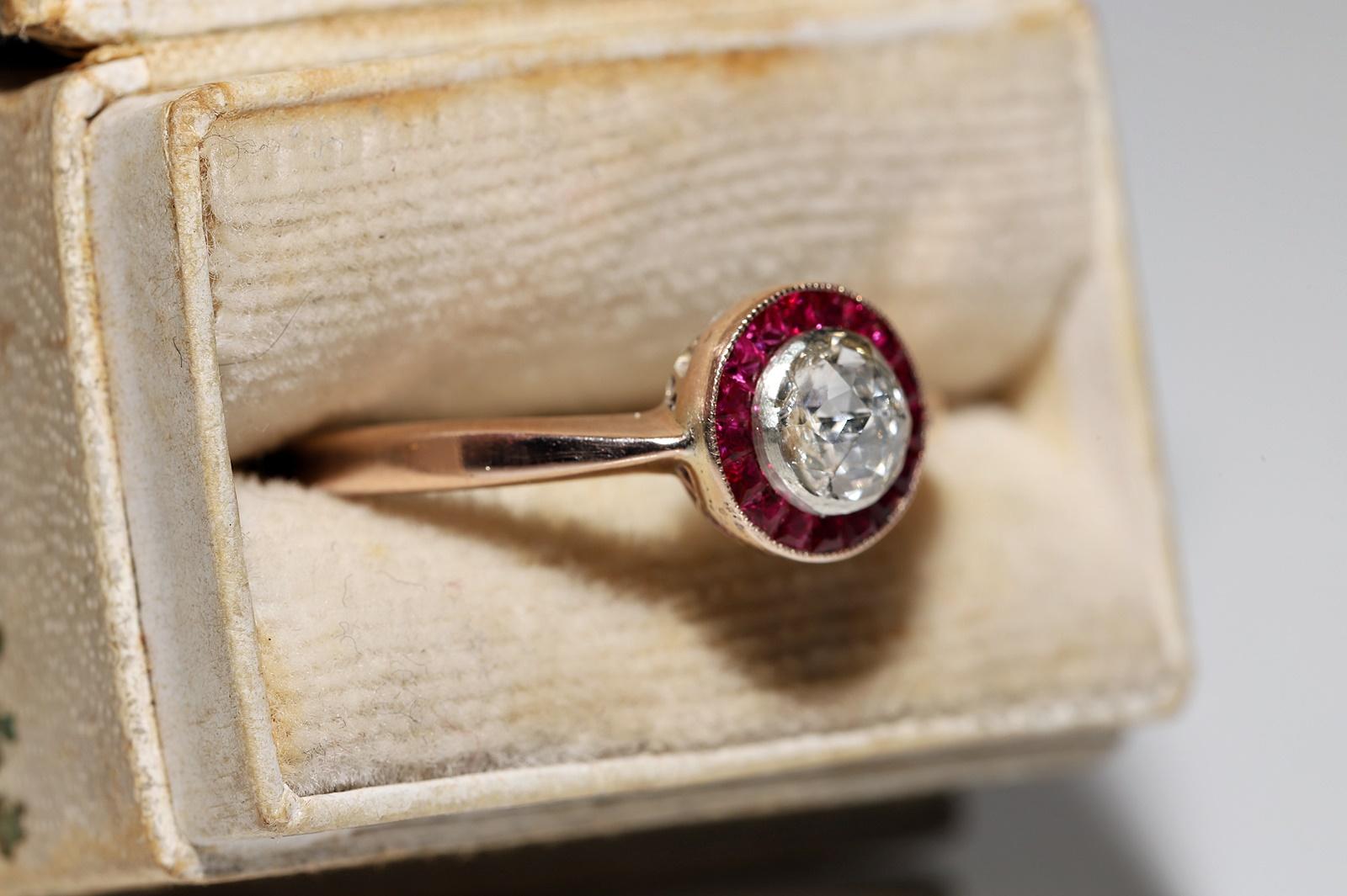 Antique Circa 1920s Art Deco 8k Gold Natural Diamond And Caliber Ruby Ring For Sale 1