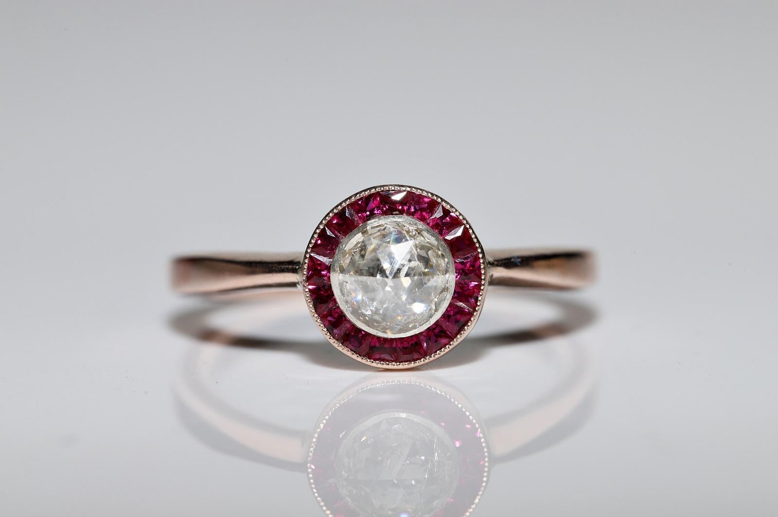 Antique Circa 1920s Art Deco 8k Gold Natural Diamond And Caliber Ruby Ring For Sale 2