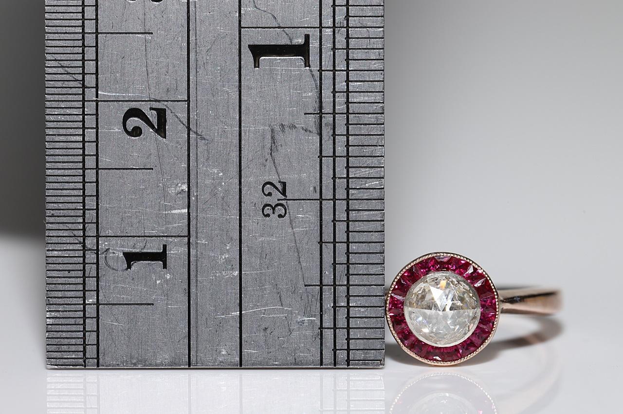 Antiker Art-Déco-Ring aus 8 Karat Gold mit natürlichem Diamanten und Rubin im Kaliber, ca. 1920er Jahre im Angebot 2