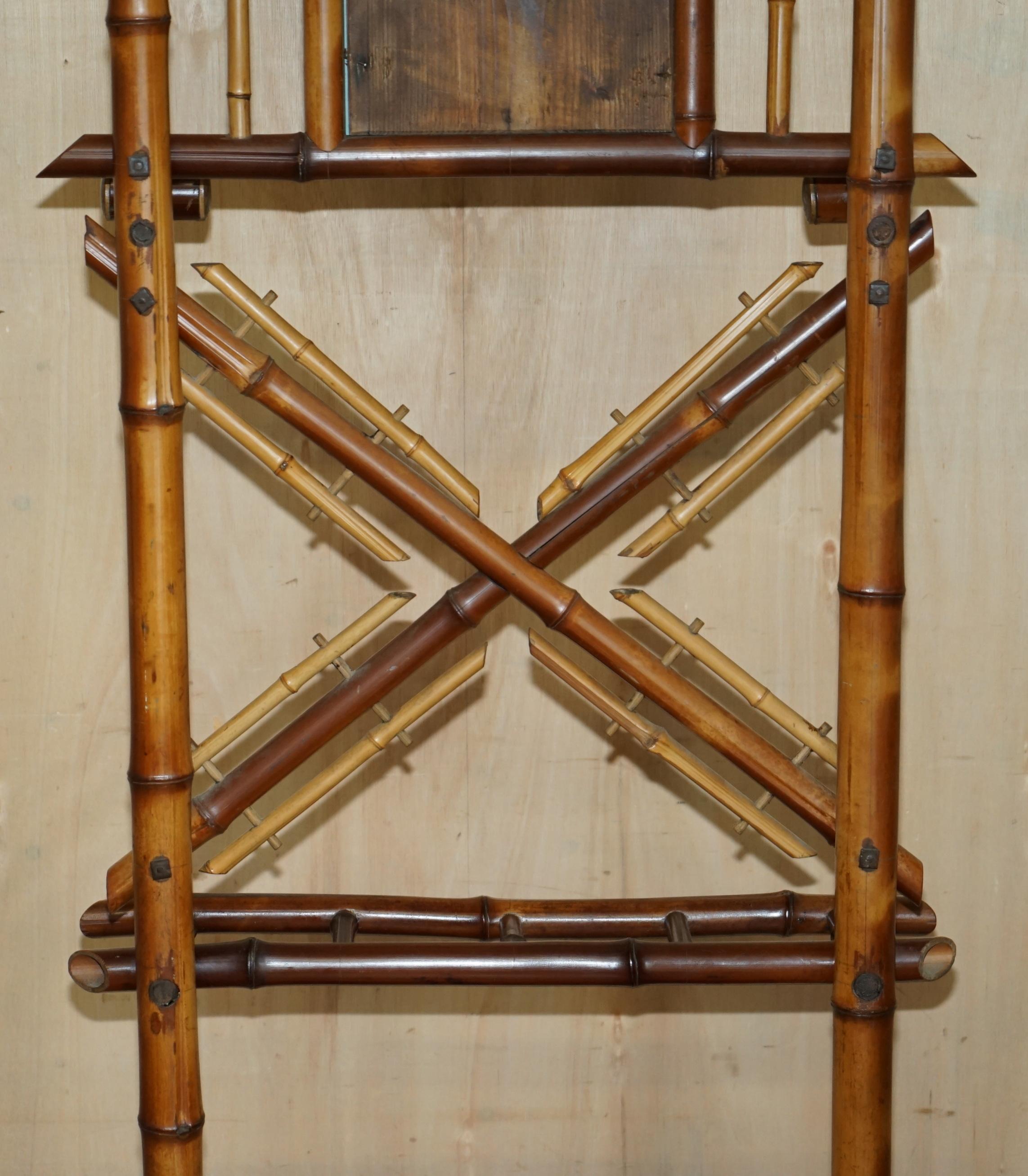 ANTIQUE CIRCA 1920's ART DECO BAMBOO HAT COAT GLOVES & SCARF RACK WITH MIRROR For Sale 10