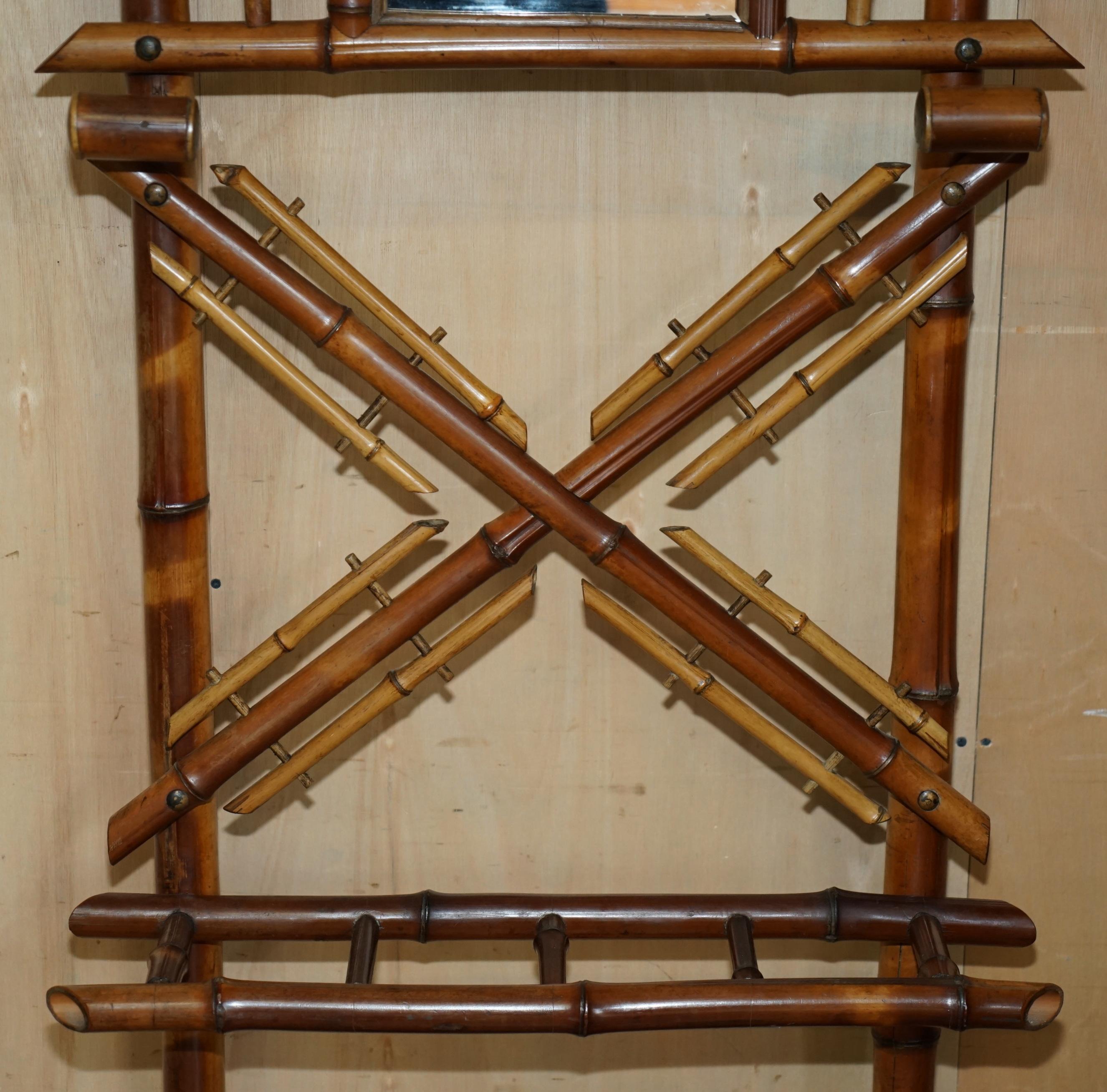 ANTIQUE CIRCA 1920's ART DECO BAMBOO HAT COAT GLOVES & SCARF RACK WITH MIRROR For Sale 1