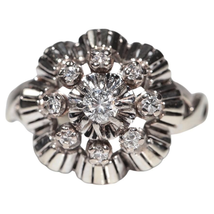 Bague Art déco ancienne des années 1920, fabriquée à la main en or 18 carats et décorée de diamants naturels