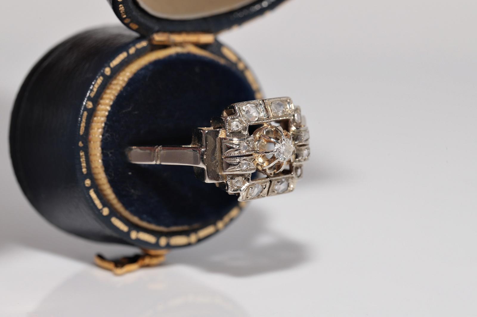 Rose Cut Antique Circa 1920s Art Deco Handcrafted 18k Gold Natural Diamond Ring For Sale